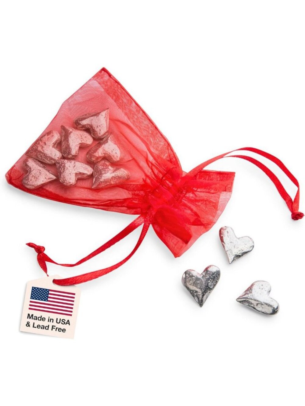 Handcrafted Pewter Heart Pocket Charms - Set of 10 | Unique Gift Tokens
